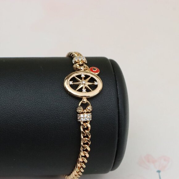 "Rose Gold Bracelet with Compass Charm and Red Evil Eye, XPBL0788 - Picture 10 of 12